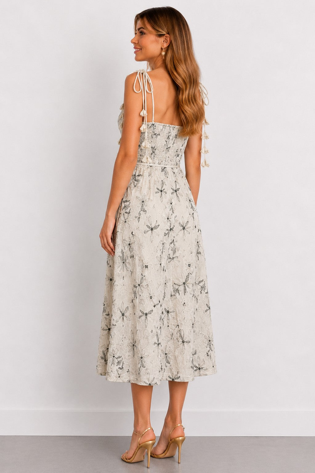 Botanical Charm Tie-shoulder Midi Dress