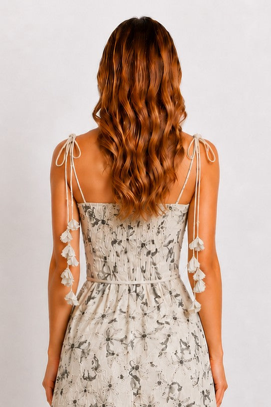 Botanical Charm Tie-shoulder Midi Dress