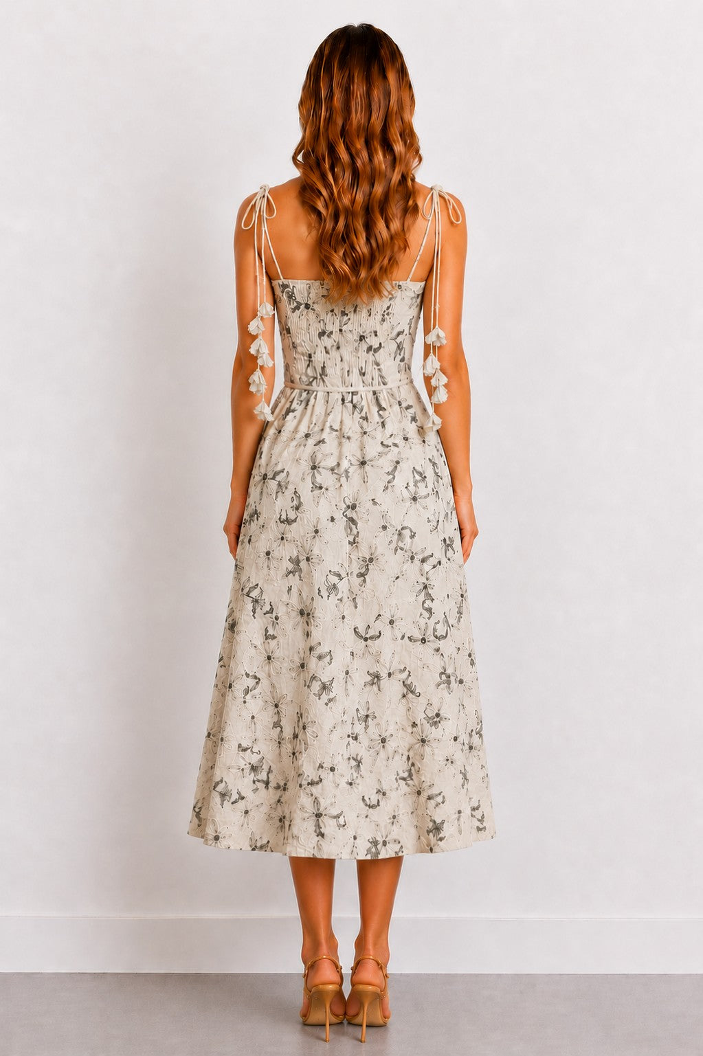 Botanical Charm Tie-shoulder Midi Dress