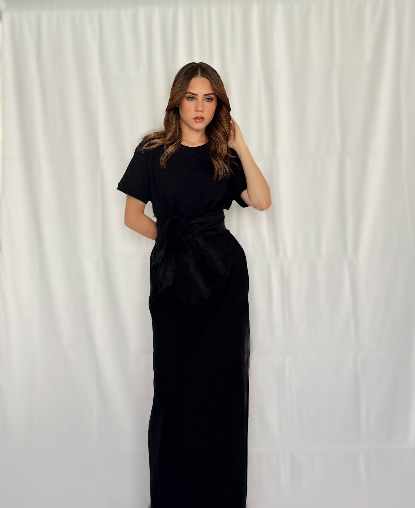 VESTIDO VERA NEGRO + CINTURON ORQUIDEA MIA