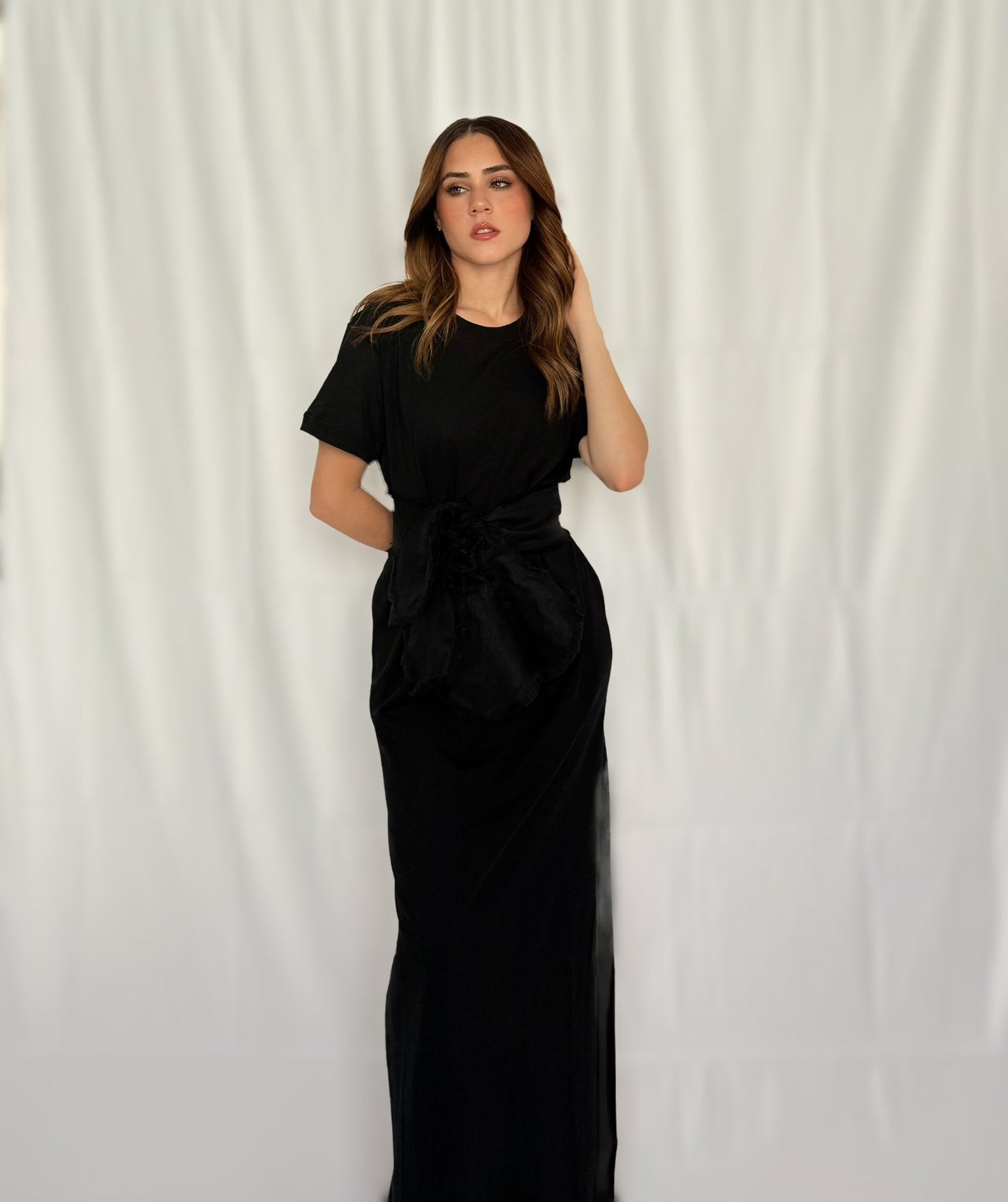 VESTIDO VERA NEGRO + CINTURON ORQUIDEA MIA