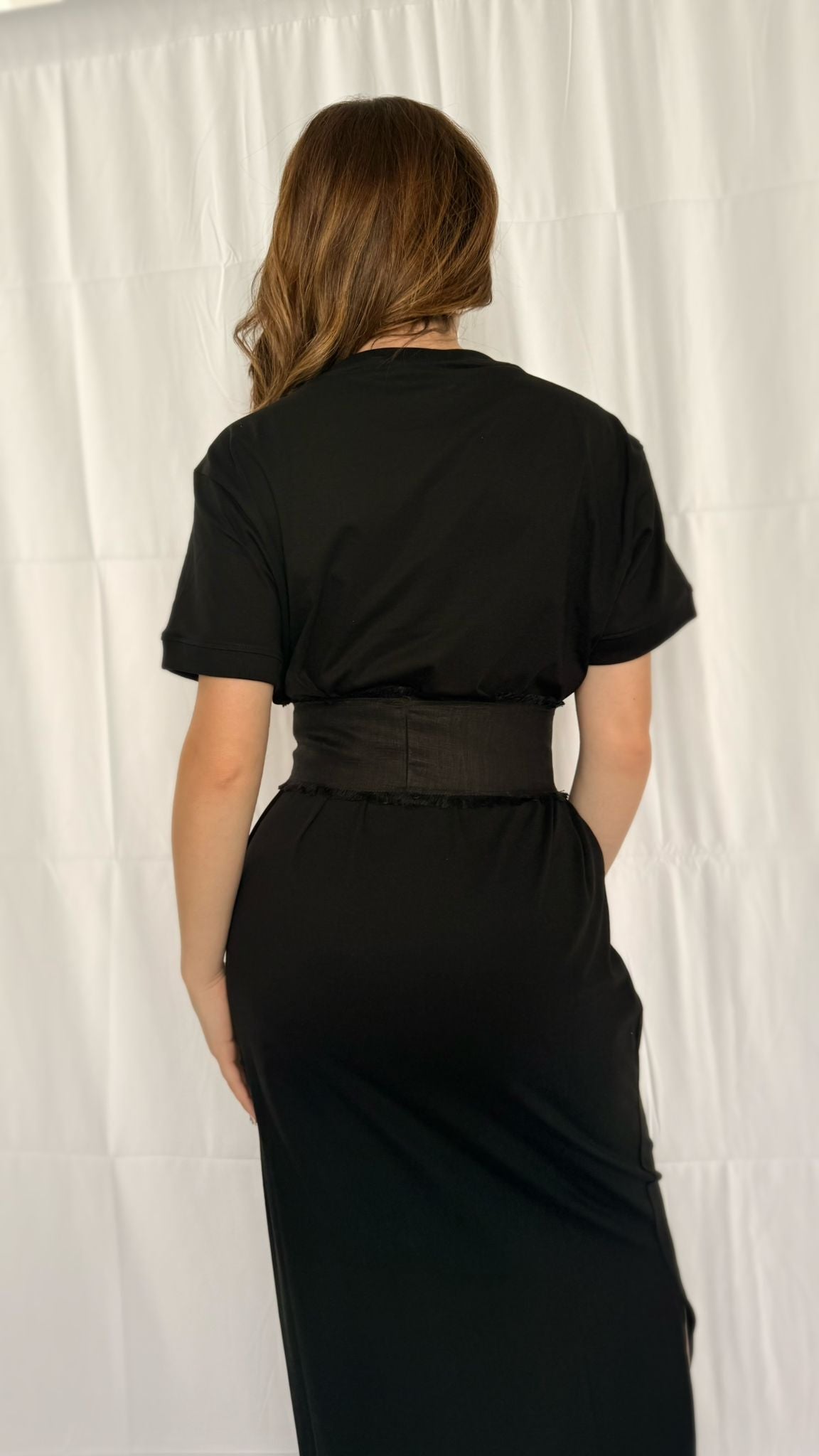 VESTIDO VERA NEGRO + CINTURON ORQUIDEA MIA