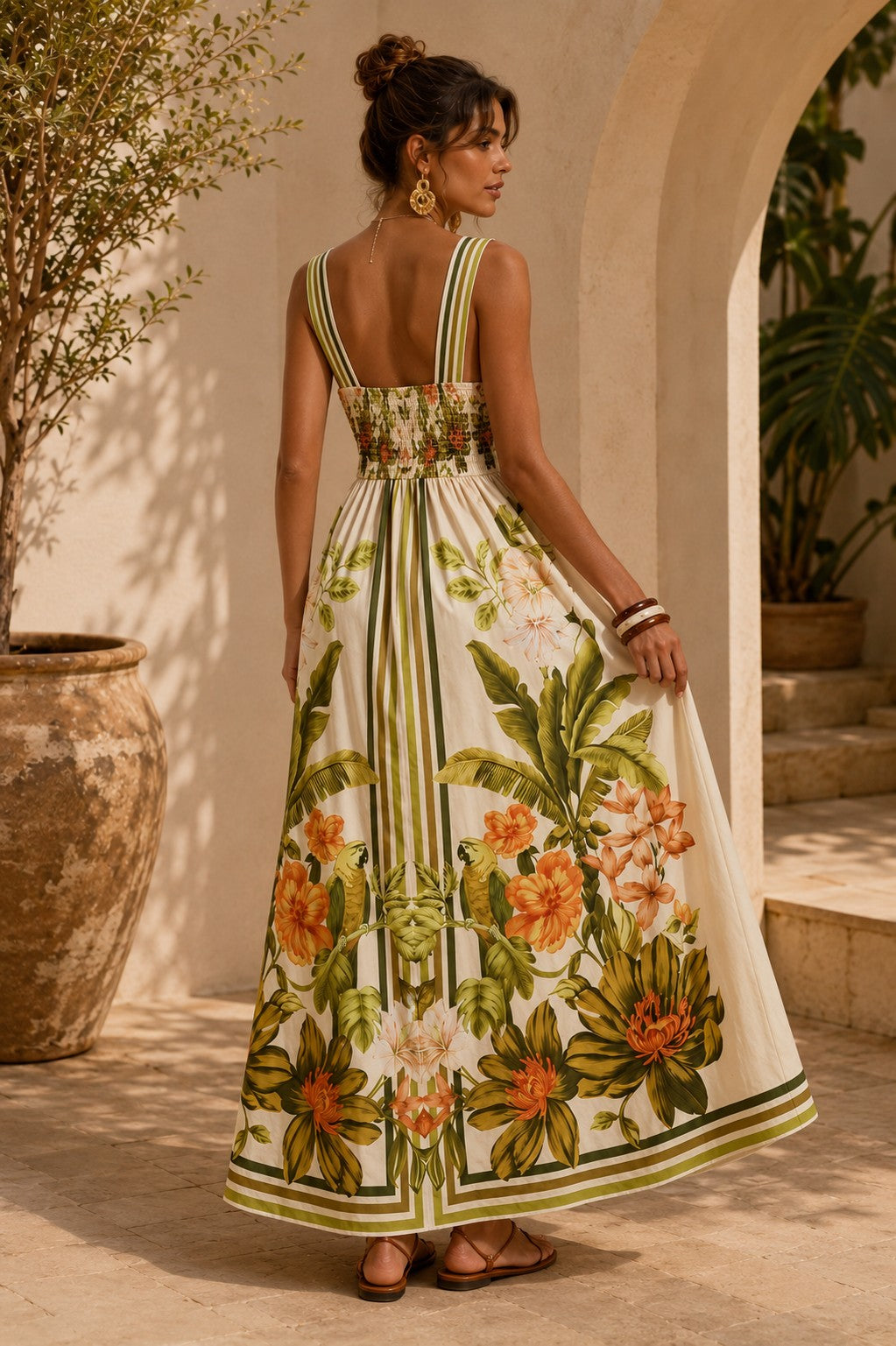 VILLA BOTANICA DEEP V TROPICAL MAXI DRESS