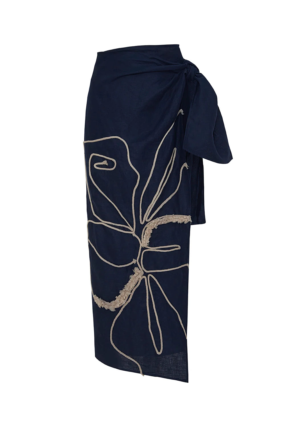 SAMOA SKIRT WITH NAVY BLUE LINEN EMBROIDERY